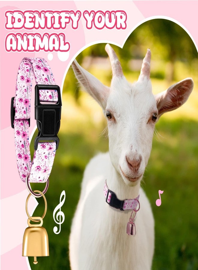Yeyeplum Goat Collars with Bells, Sheep Grazing Copper Bells and Adjustable Nylon Collar Set Loud Bronze Bell for Farm Sheep Cow Accessories Christmas Thanksgiving Gift for Goat Lovers(Pink Rose) - Image 5